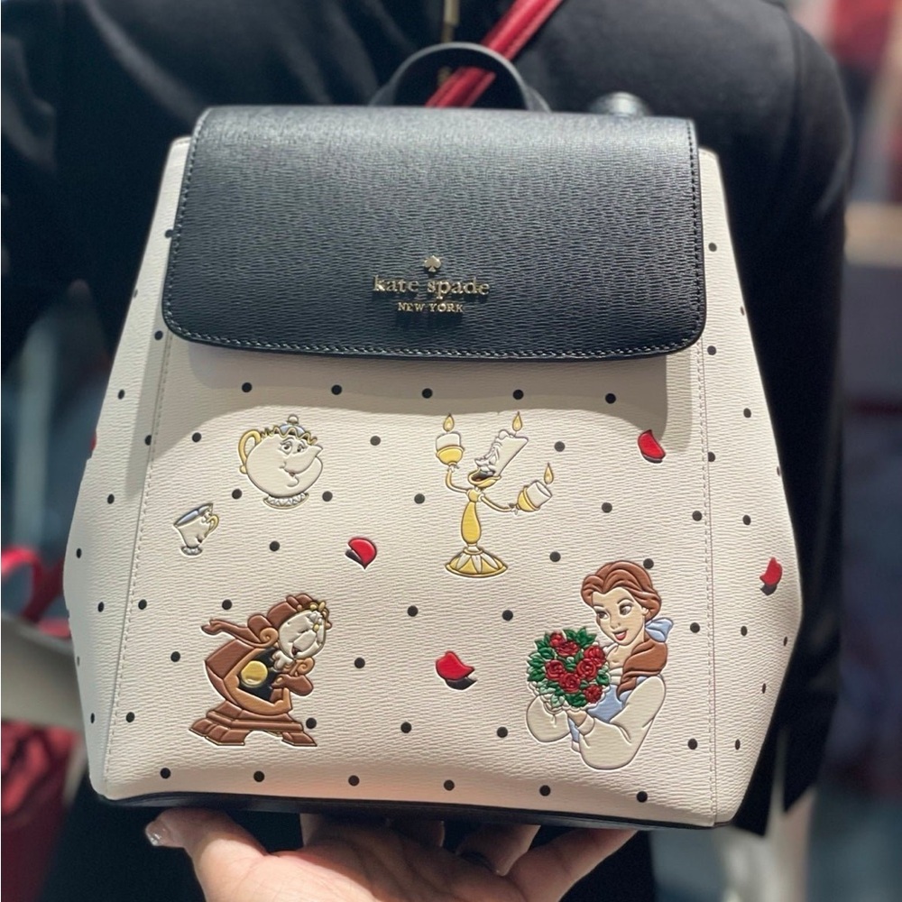 Disney X Kate Spade Beauty and The Breast Medium Flap Backpack Cream multi NWT